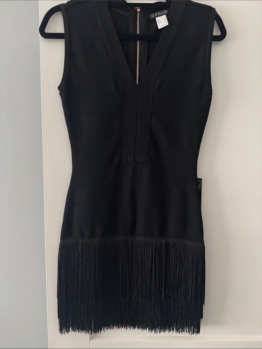 VENUS Black Sleeveless Fringe Mini Dress
